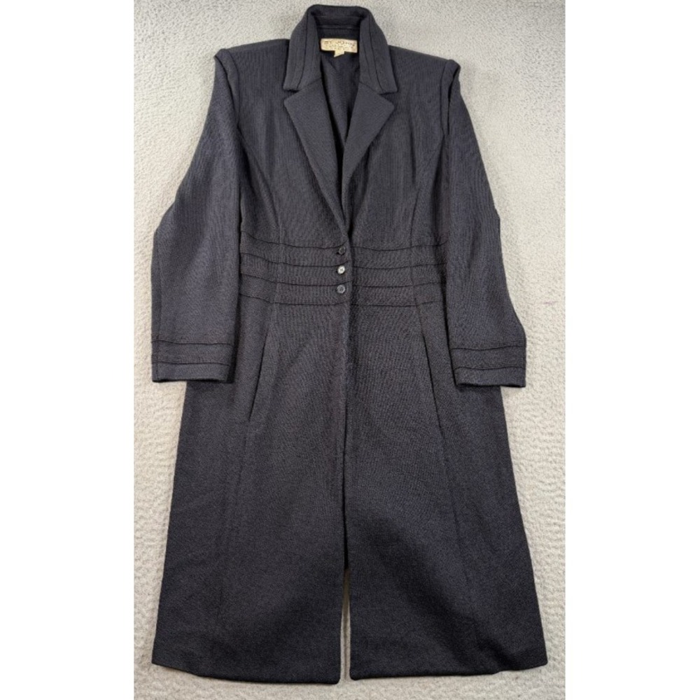St. John Collection Duster Jacket Womens 8 Black Santana Knit Long Coat USA Made